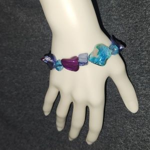 Women's Purple and Turquoise Color Shell Stretch Bracelet